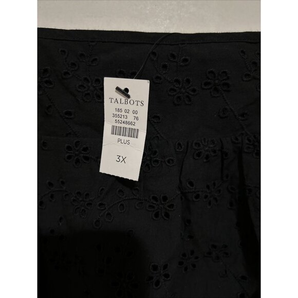 New Talbots Shirt Women 3X Black Eyelet Babydoll Boho Ruffle Scallop Travel - Picture 9 of 10